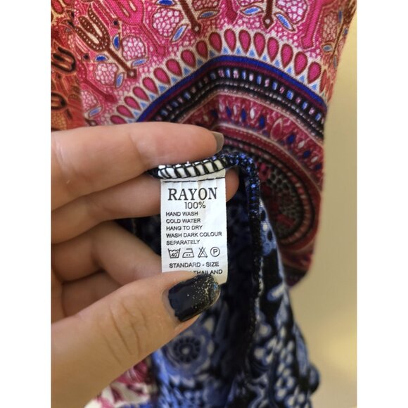 Womens Red Blue Boho Tank Top Flowy Mandala Print Summer Beach Festival Sz L - Picture 9 of 9